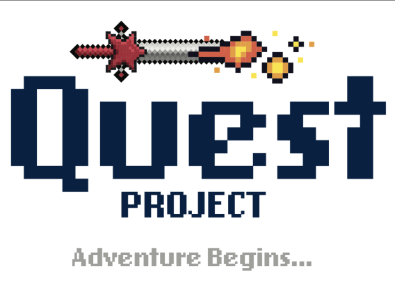 8-bit graphic design saying "Quest Project" and "Adventure begins..." below