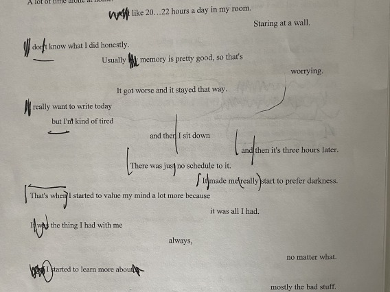 edited poetry words on paper black ink pen
