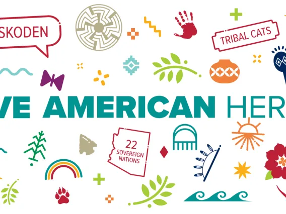Colorful iconography with the words "Native American Heritage" in blue