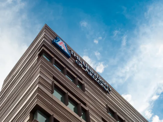 top of building with University of Arizona logo