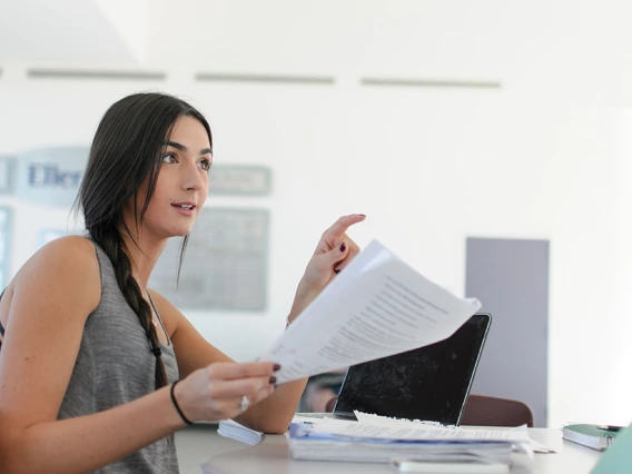 Female student working