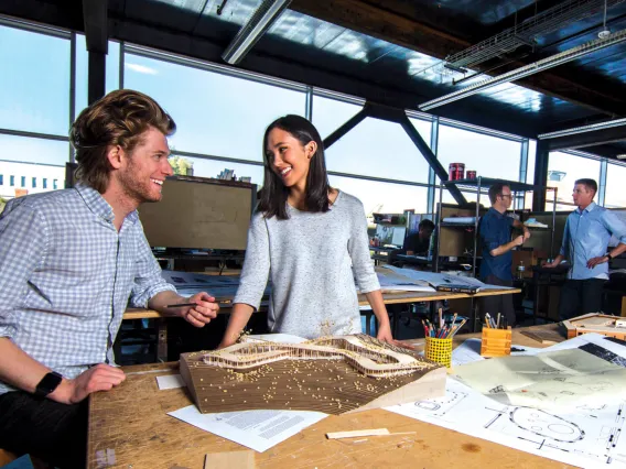 Architecture students working in the studio