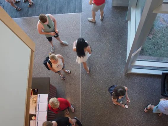 Ariel shot of Honors Village lobby 