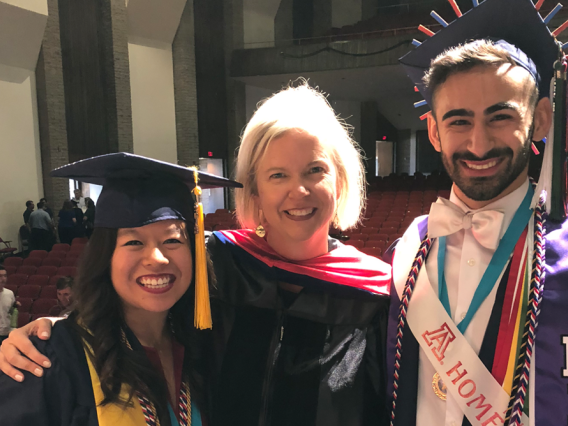 Dr. Karna Walter at May 2018 Graduation with Honors graduates Lindsey Chew & Yezan 'iPod' Hassan