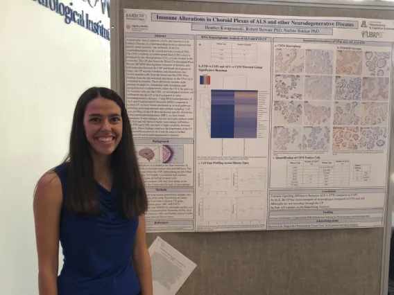 Heather Kwapiszeski standing next to research poster about her project.