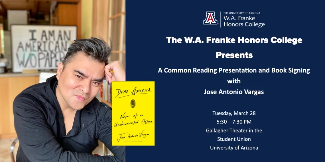 A banner image for the Common reading Presentation and Book Signing with Jose Antonio Vargas