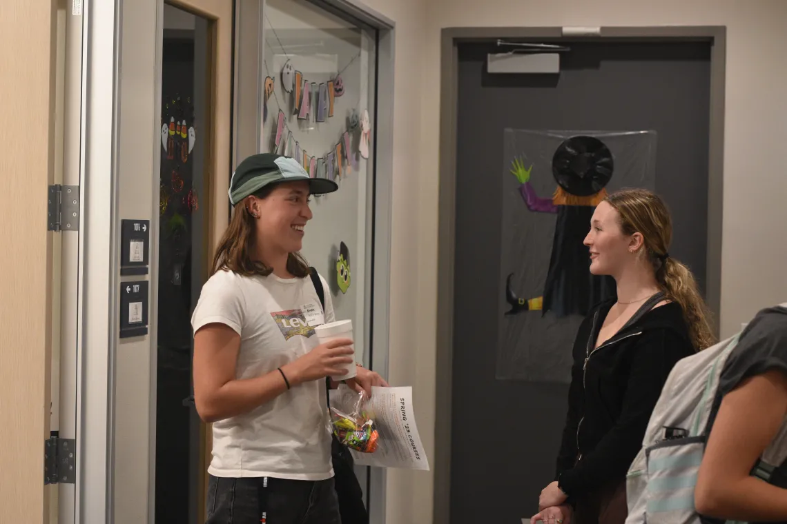 Students trick or treating in the W.A. Franke Honors offices.