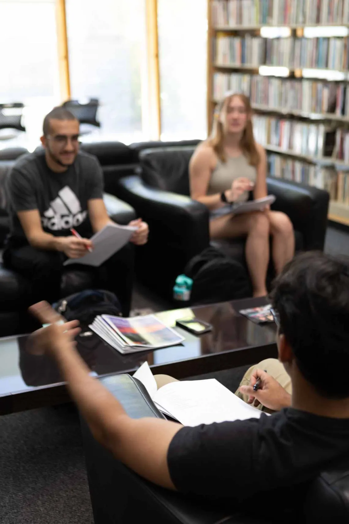 Students talking in the Poetry Center