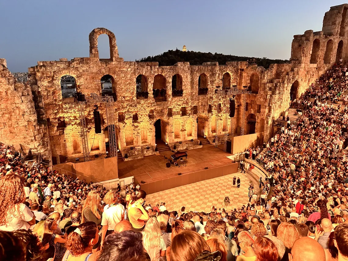 Photo of an outdoor evening concert from summer 2024 Greece study abroad