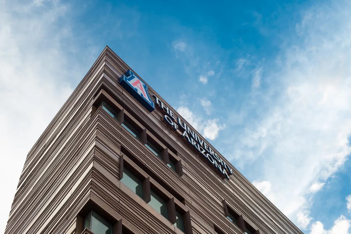 top of building with University of Arizona logo