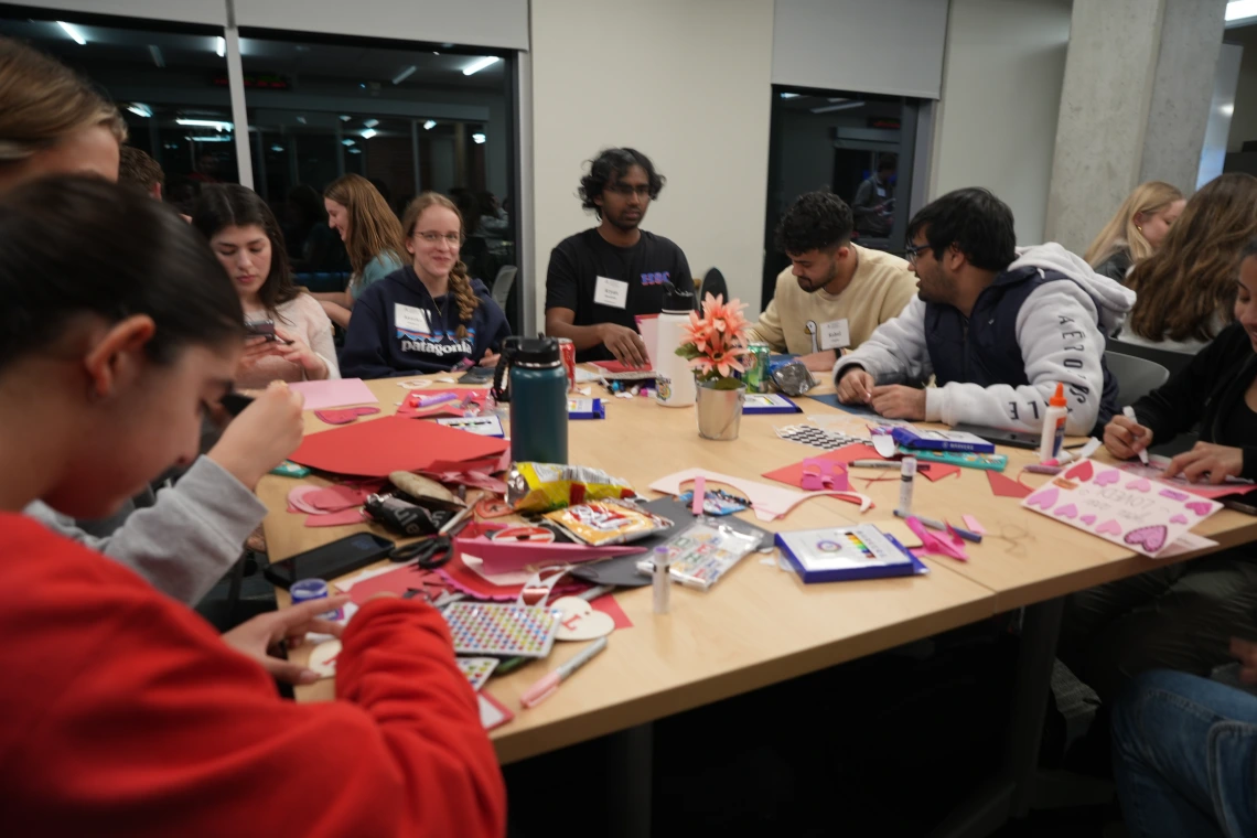 Students crafting for Valentines day