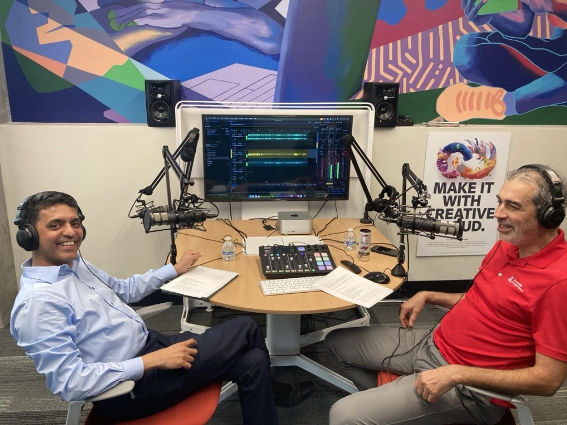 Dr. Pollard and Dr. Kannan record an episode of the It's an Honor podcast