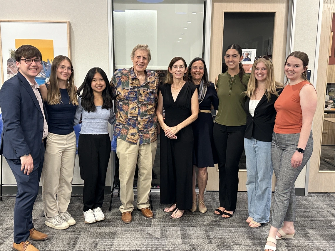 Dr. Kristy Doran, 2025 5-Star Teaching Awardee, alongside Dennis Ray and Margaret M. Breihl and students from the award's selection committee