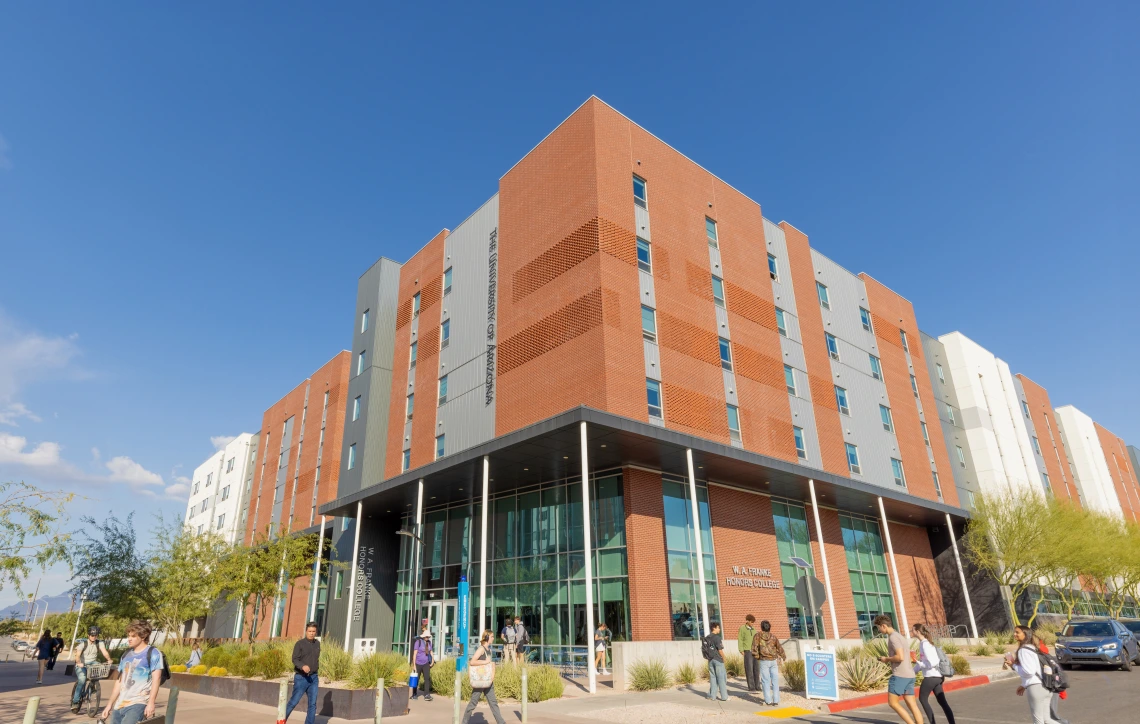 franke honors college front with blue sky background