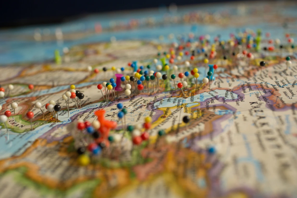 map with pins in different locations