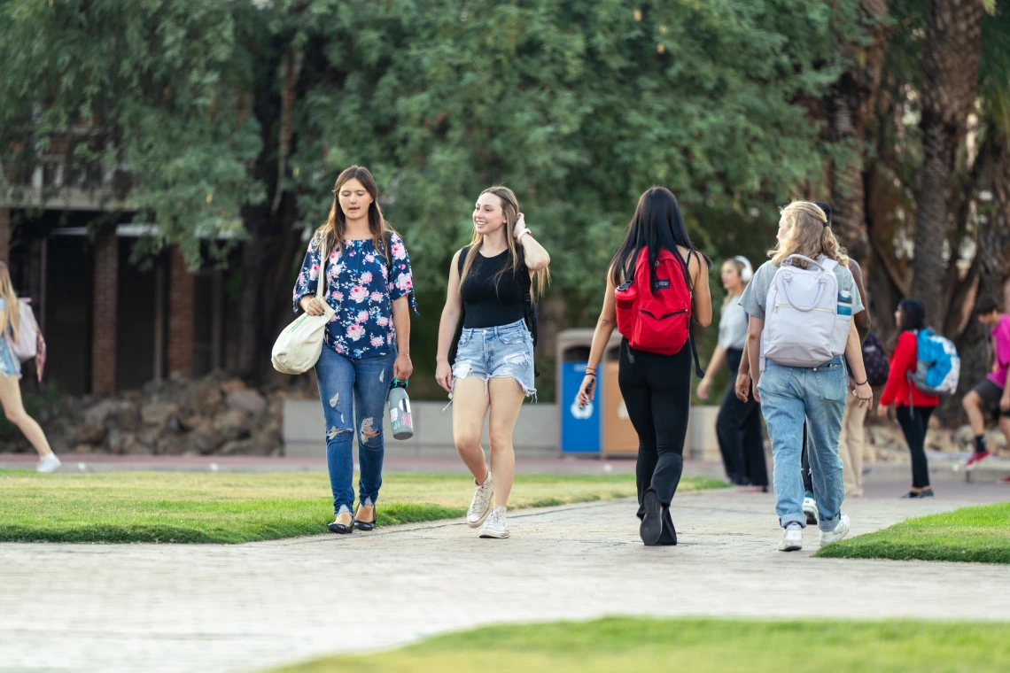 students walking on campus