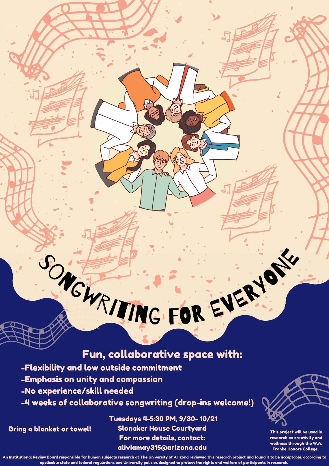 A flyer for songwriting for all