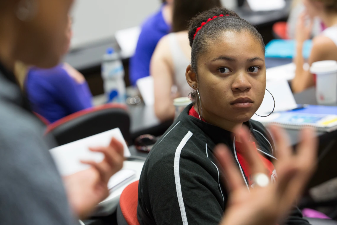 Student listening to lecture