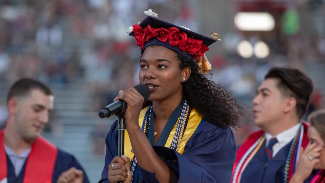 Student giving passionate speech at graduation