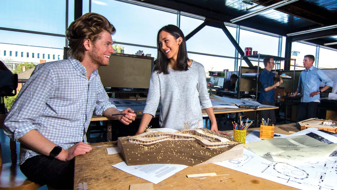 Architecture students working in the studio