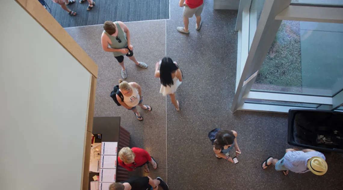 Ariel shot of Honors Village lobby 