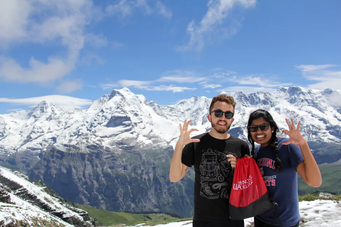 Honors students Cooper Temple and Suhitha Veeravelli in Switzerland