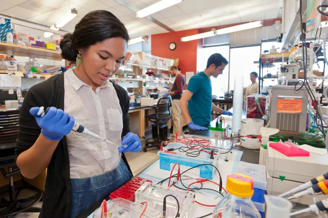 Female black student in lab