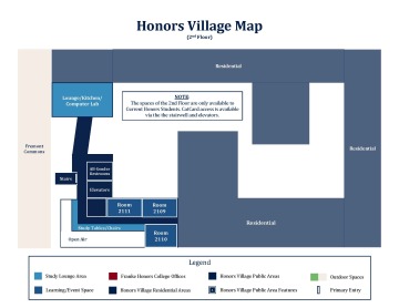 A map of the second floor of the Honors Village