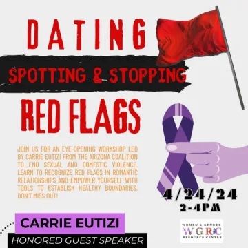 graphic that reads Spotting & Stopping Red Flags in Dating