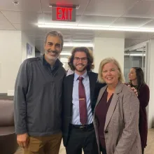 Schlamowitz is congratulated by Franke Honors Interim Dean, John Pollard (left) and Assistant Dean for Student Engagement, Karna Walter (right).