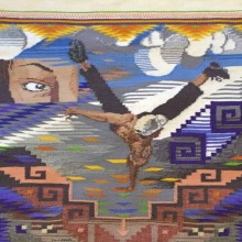 artistic weaving incorporating Navajo iconography