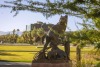 statue of wildcat with university background
